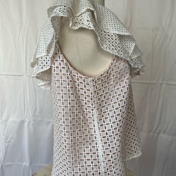 J. Crew One-Shoulder Ruffle Eyelet Top. Size 8 - Picture 12 of 13